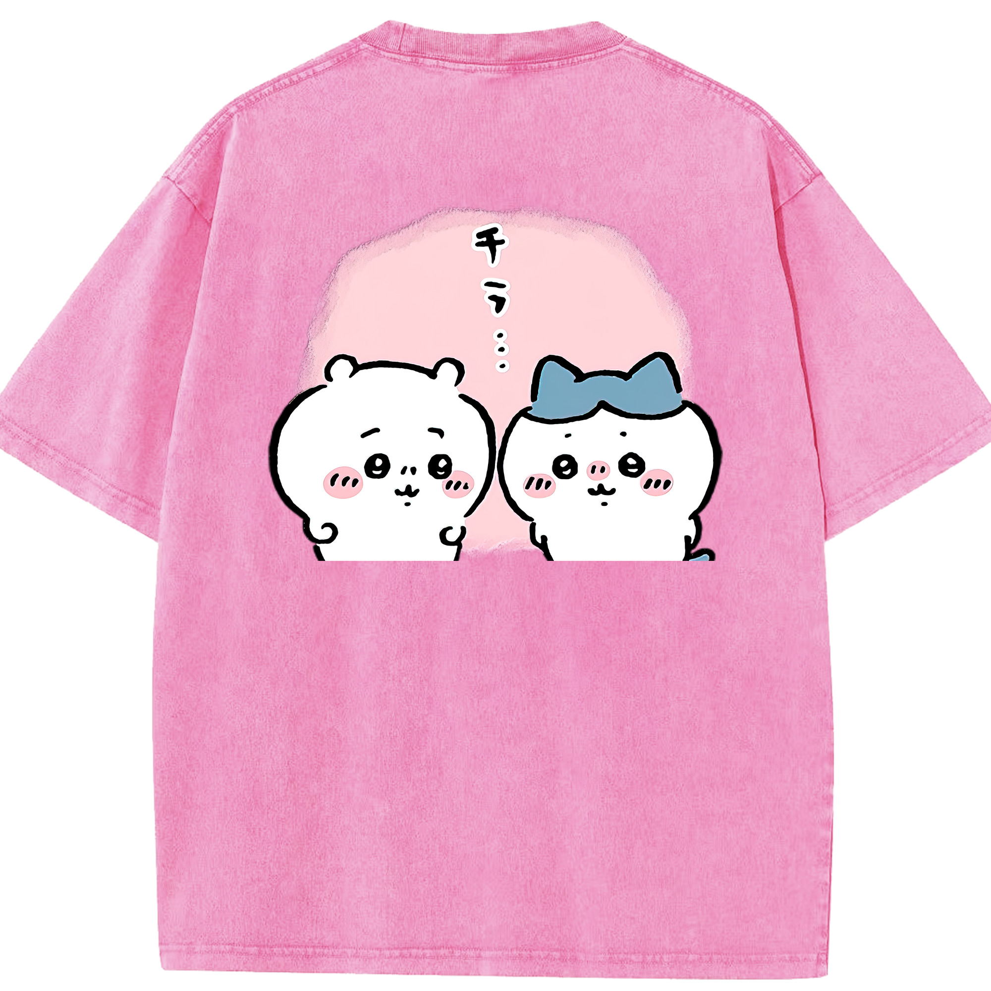 （画像用） ちいかわ ハチワレ Chii-kawa hachiware 綿100% ヴィンテージ風 半袖Tシャツ（背面プリント）